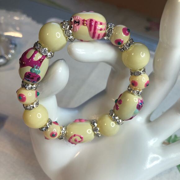 boutique Jewelry - Cat Lovers Bracelet Handpainted Pink Cats NWT Animal Lover Kitty Kitten Cottage